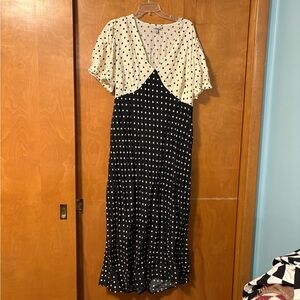 a new day Black & Cream Polka Dot Two-Tone V-Neck Maxi Dress
